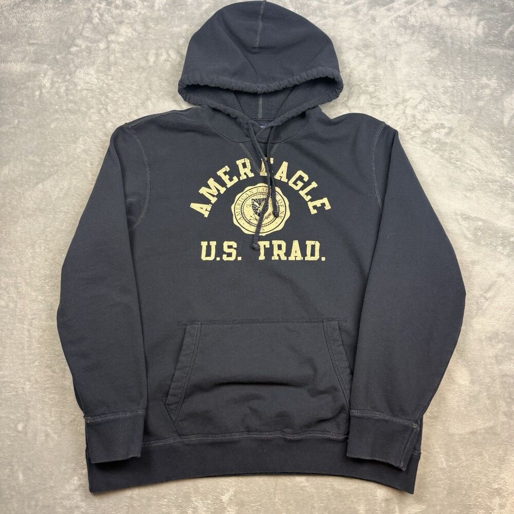 American Eagle Outfitters Hoodie Mens XXL Navy Blue U.S. Trad Logo Pullover